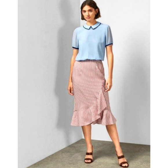 New with tag● TED BAKER ●Pink skirt Size 2 - Fine stripes - Zipper - Ruffled hem - Picture 2 of 16